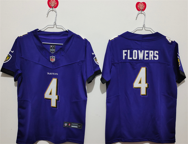 Women's Baltimore Ravens #4 Zay Flowers Purple F.U.S.E. Vapor Football Jersey(Run Small)